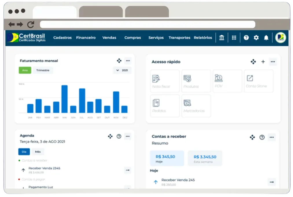 Tela inicial do ERP CertBrasil